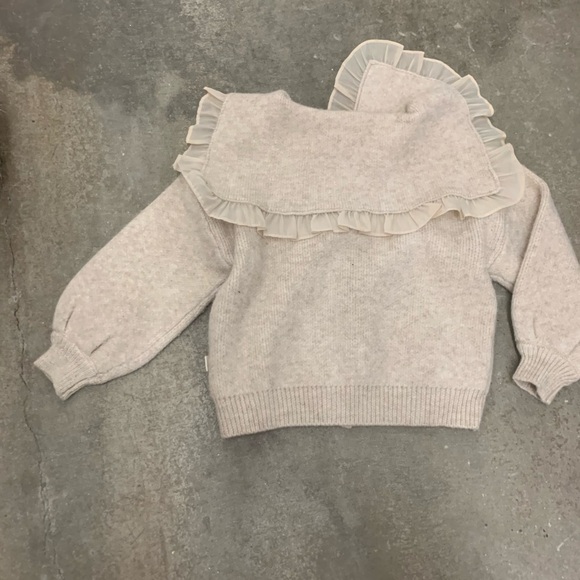 Guacamole girls Peter Pan Ruffled Collar Beige Cardigan - Picture 3 of 5